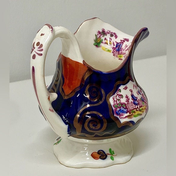 1830s Vintage Gaudy Welsh CHINOISSERIE Pattern Lustre Staffordshire Creamer Jug - Picture 7 of 16